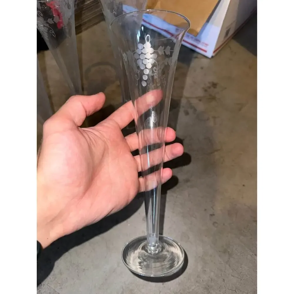 Set of 4 Etched Grape and Leaf Champagne Flutes - $40